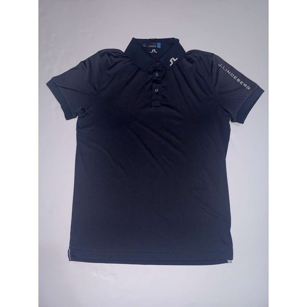 J.Lindeberg Tour Tech Polo Shirt Black White Size L Golf Logo Slim Fit